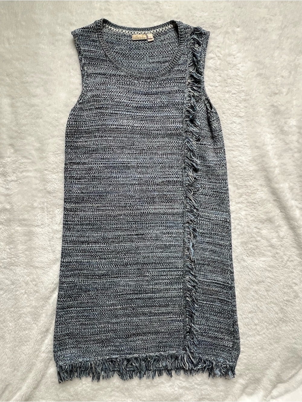 HOLDING HORSES Heather Blue Sleeveless Fringe-Trim Knit Dress